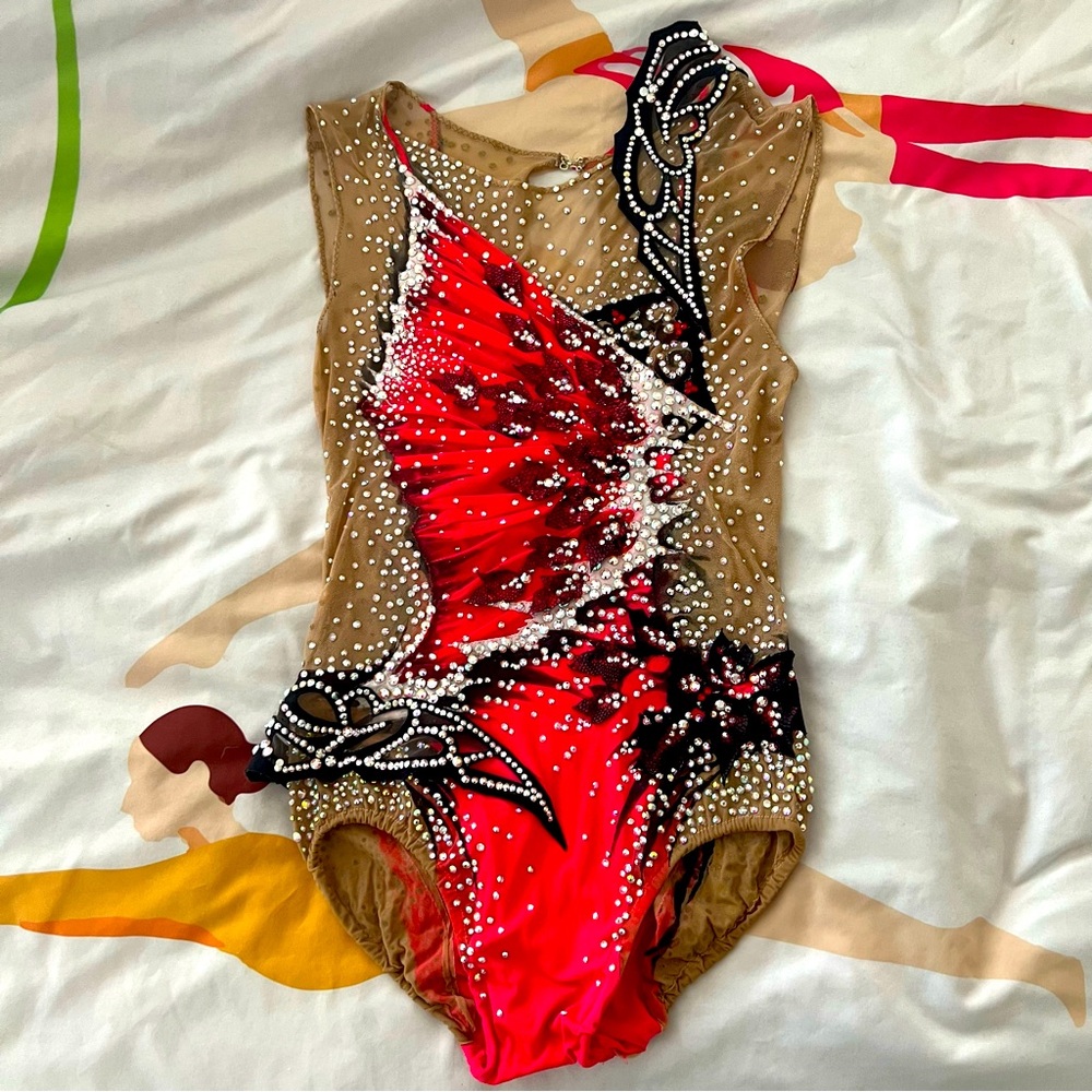 CUSTOM RHYTHMIC GYMNASTICS Red Butterfly Leotard